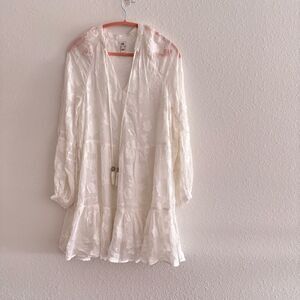 NWOT RIVER ISLAND White Embroidered Cover-Up Shirtdress Size 4 Beaded Tassles